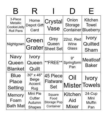 Bridal Shower Bingo Card