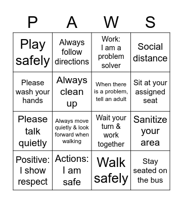 Rules Review Bingo Card