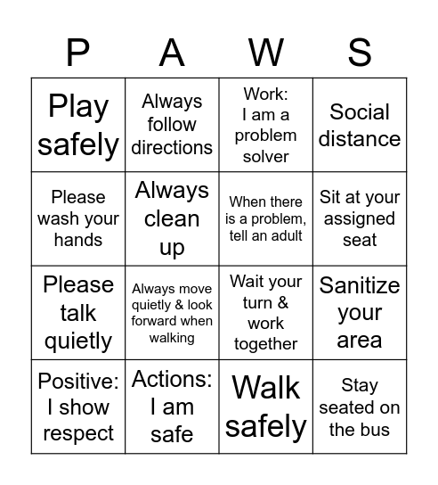 Rules Review Bingo Card
