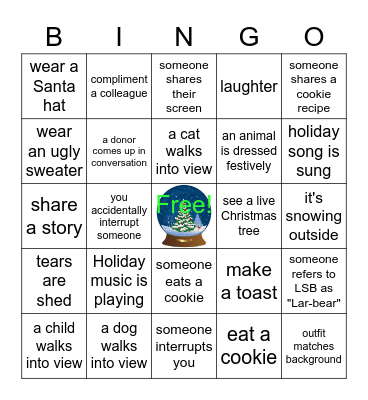 Holiday Celebration Bingo Card