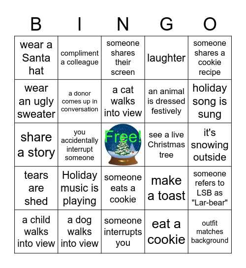 Holiday Celebration Bingo Card