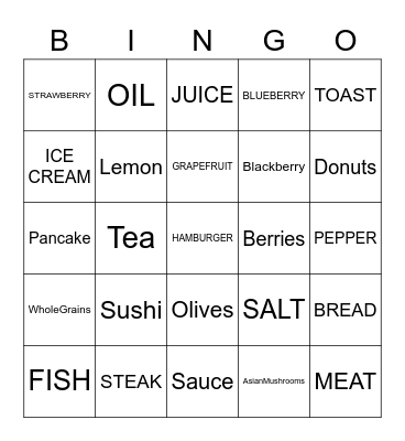 FOOD Bingo Card