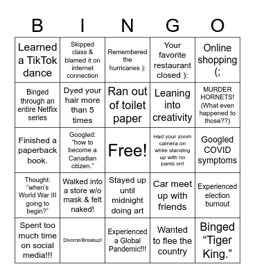 Quarantine Bingo!!! Bingo Card