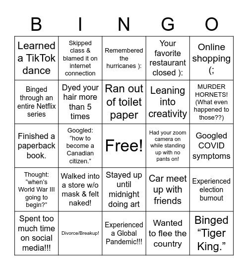 Quarantine Bingo!!! Bingo Card