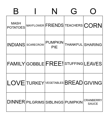THANKSGIVING Bingo Card