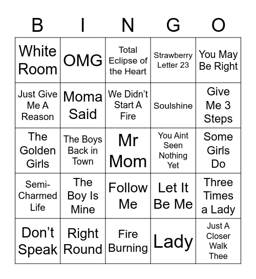 Music Bingo 45 Bingo Card