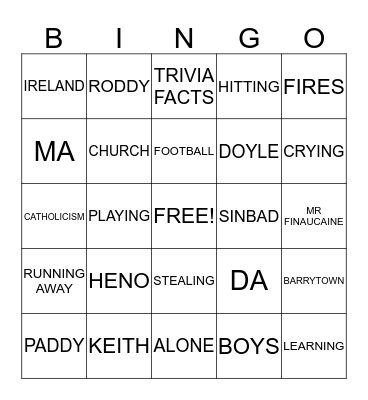 PADDY CLARKE- HA HA HA Bingo Card