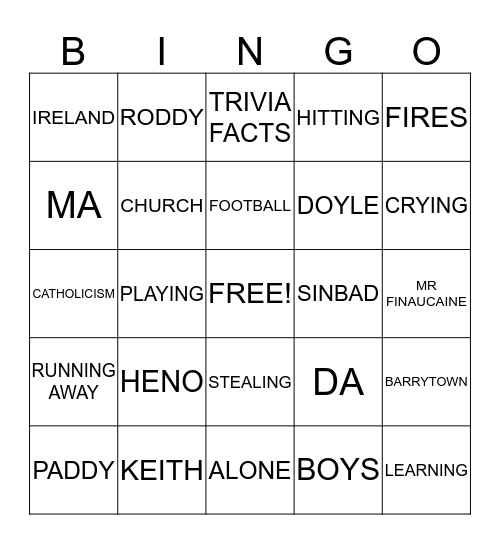 PADDY CLARKE- HA HA HA Bingo Card