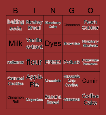 Foodie Club Bingo Card