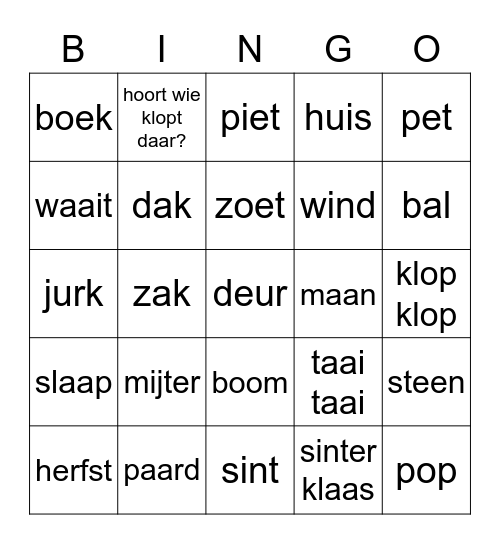 sinterklaas bingo Card