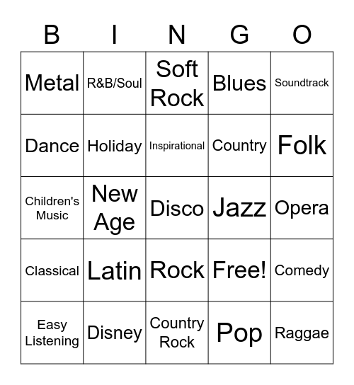 Musical Genres Bingo Card