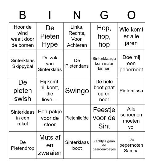 Sinterklaas Swingo Bingo Card