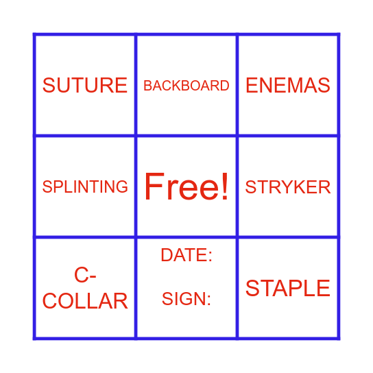 EMERGENCY DEPT SKILLS FAIR Bingo Card
