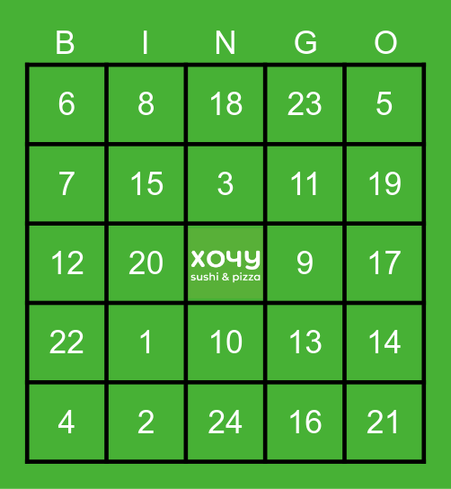 ХОЧУ Sushi & Pizza Bingo Card