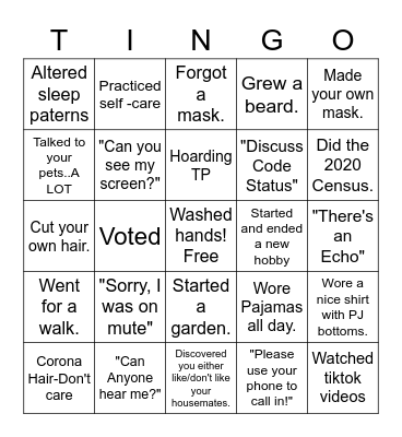Quarantine Bingo Card