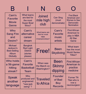 Trivia Bingo Card
