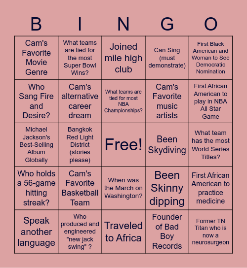 Trivia Bingo Card