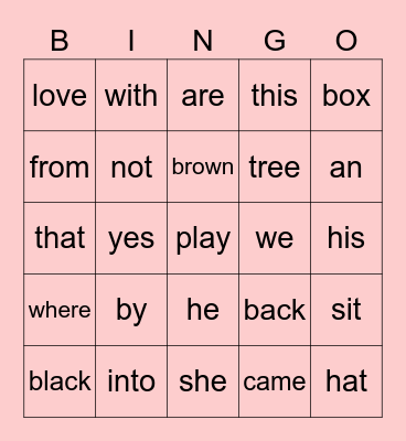 Sight Words 2 Bingo Card