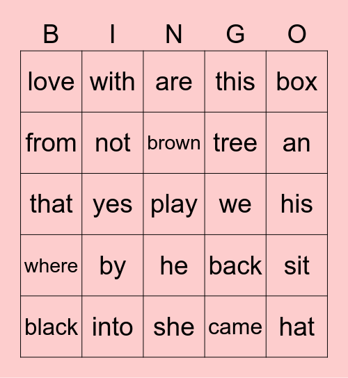 Sight Words 2 Bingo Card