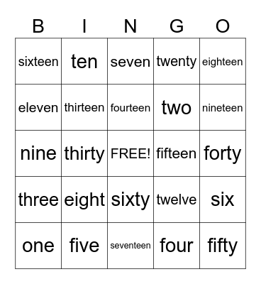 Number Bingo Card