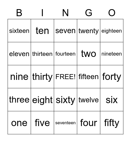 Number Bingo Card