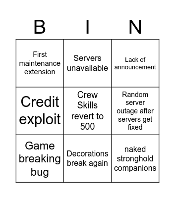 SWTOR Update Bingo Card
