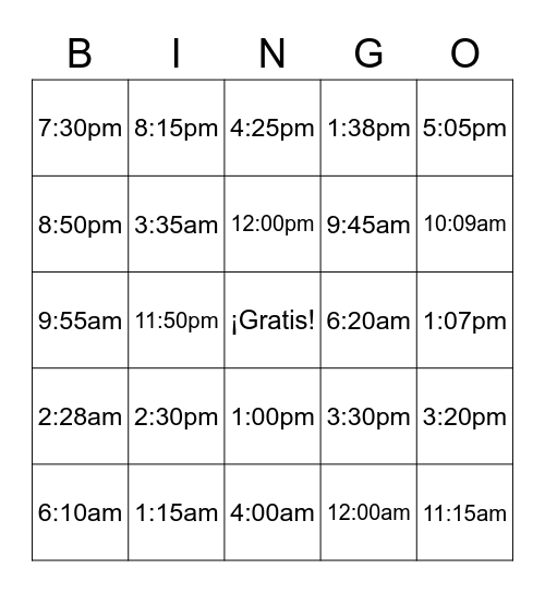 La Hora Bingo Card