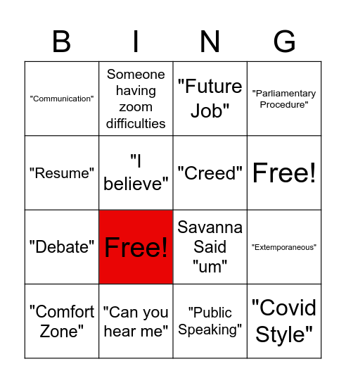 FFA Meeting Bingo Card