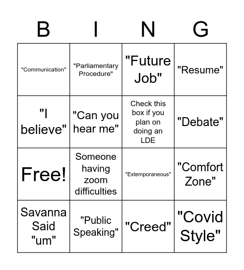 FFA Meeting Bingo Card