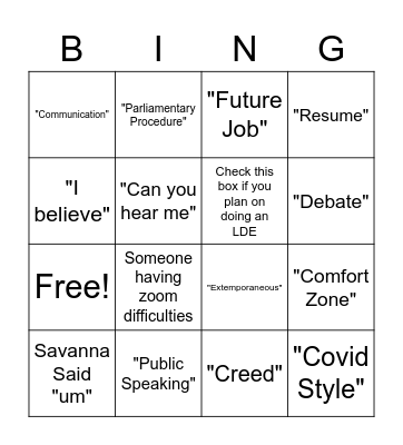 FFA Meeting Bingo Card