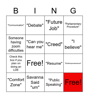 FFA Meeting Bingo Card