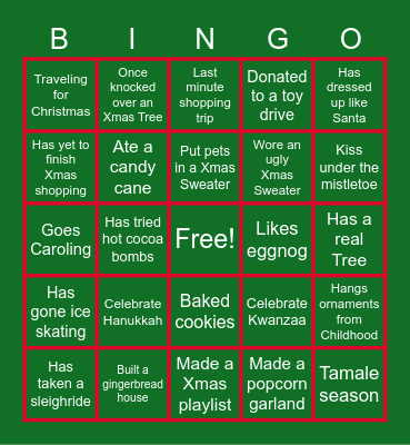 Holiday Edition Bingo Card