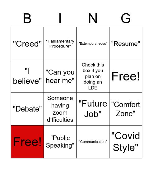 FFA Meeting Bingo Card