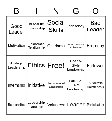 Leadership bingo Card