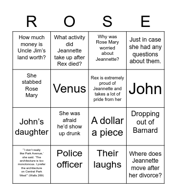 The Glass Castle Bingo Card
