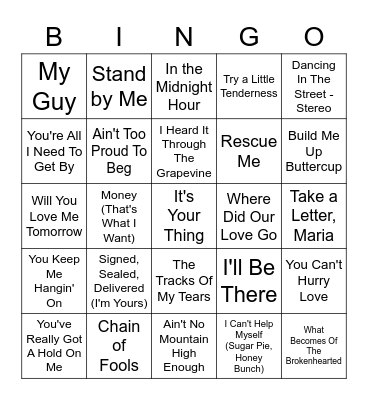 Soul Of The 60's Bingo Card