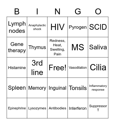 Immune Bingo Card