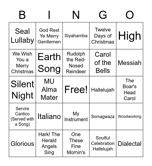 U Choir Bingo! Bingo Card