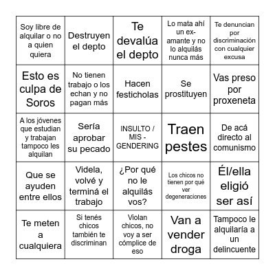 excusas para no alquilar a LGBTetc (y pavadas varias) Bingo Card