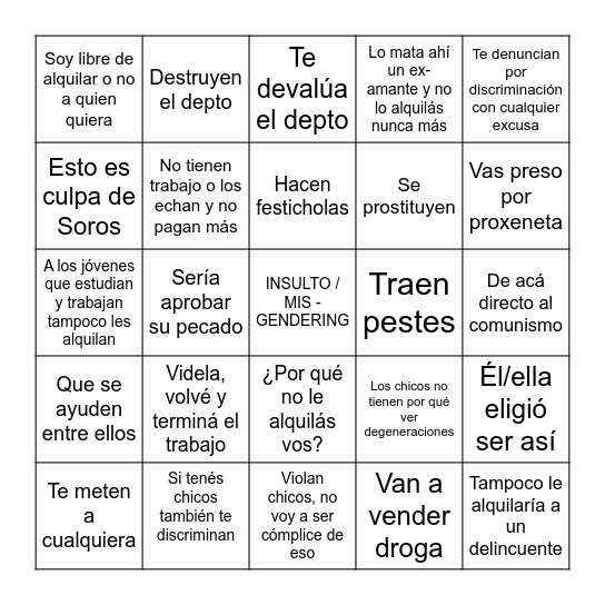 excusas para no alquilar a LGBTetc (y pavadas varias) Bingo Card