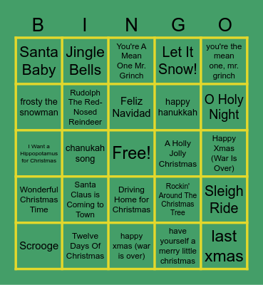 Holiday Music Bingo Card