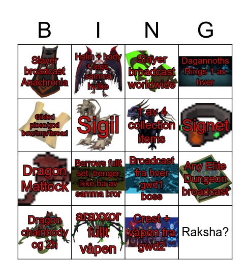 RS3 Bingo Card