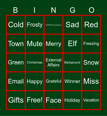External Affairs Holiday Social Bingo Card