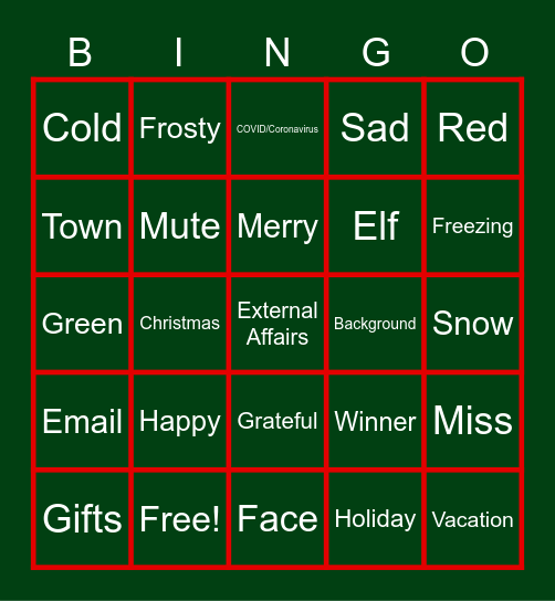 External Affairs Holiday Social Bingo Card