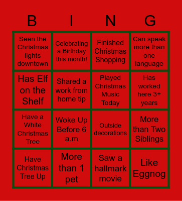 Team Holiday Cheer Bingo Card