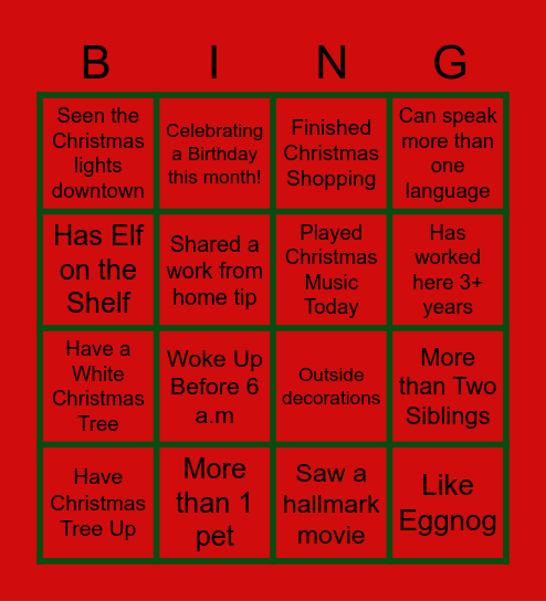 Team Holiday Cheer Bingo Card