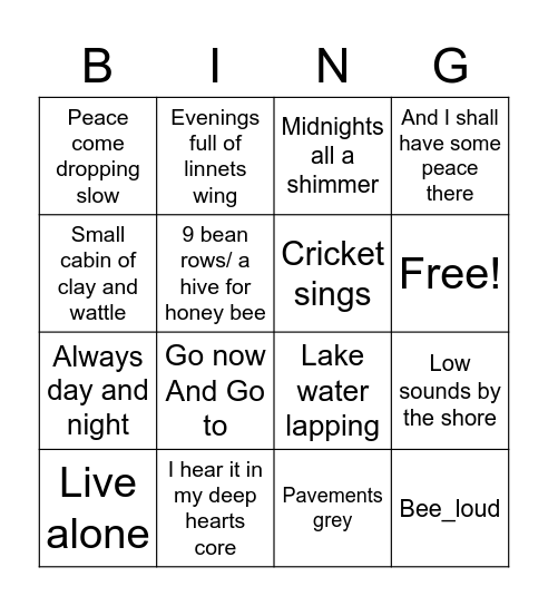 Untitled Bingo Card