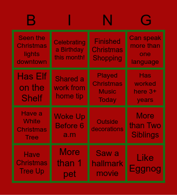 Team Holiday Cheer Bingo Card