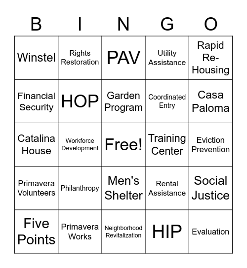 Primavera Foundation Bingo Card