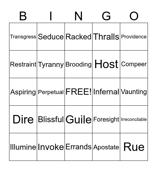 Paradise Lost Bingo Card